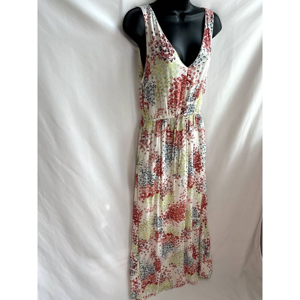 Lucky Brand Maxi Midi Floral Dress M Cottagecore Fit and Flare White Pink V Neck - Picture 4 of 10